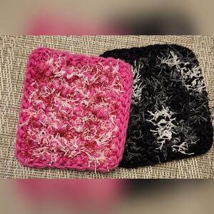 Hand Crafted Pink and Black Textured Scrubby Set